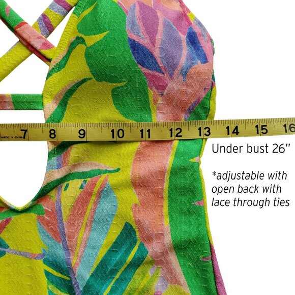 Becca Rebecca Virtue Costa Bella Yellow Tropical Print Plunge One Piece Swimsuit - Picture 9 of 16